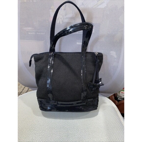 The Sak Medium Black Knit and Sequined Tote Purse With Hanging Zipper Pull Charm - Picture 1 of 9